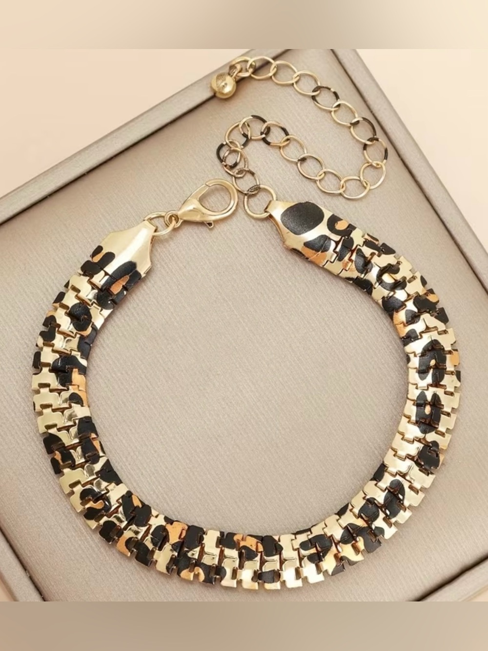 Gold and Black Leopard-Pattern Bracelet